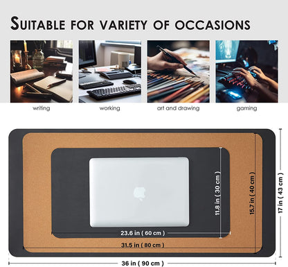 Compact Cork Desk Mat - Small Dual-Sided Desk Pad for Office and Home - Desk Organization and Accessories - Ideal for Large Mouse Pad and Small Desk Mats on Top of Desks(Black,60Cmx 30Cm)